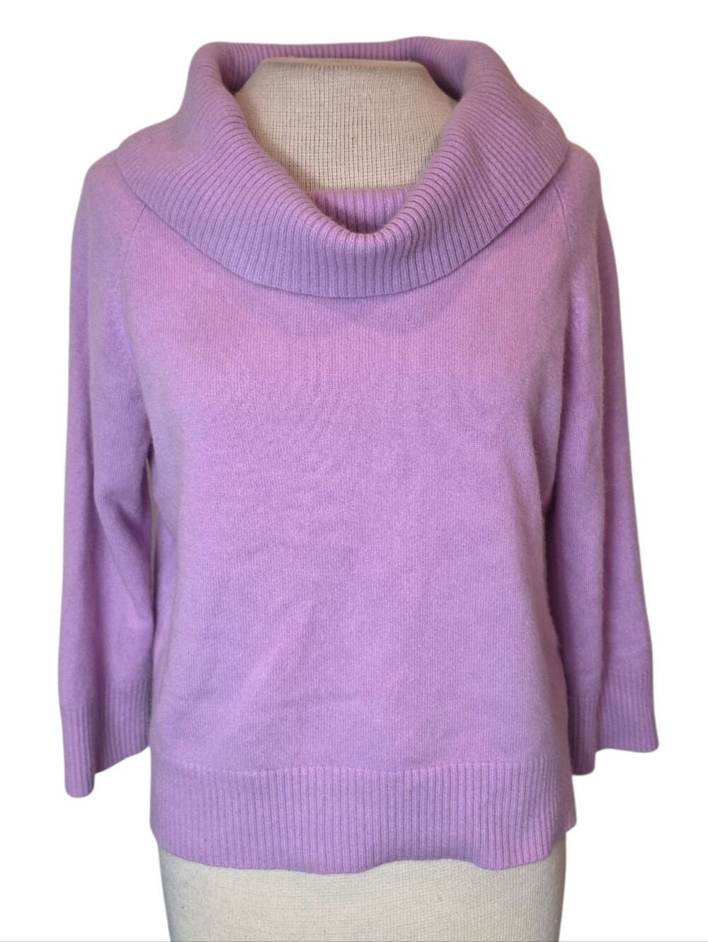 Valerie Stevens Y2K Cashmere Sweater Size XL Cropped Lavender Cowl Neck Luxury